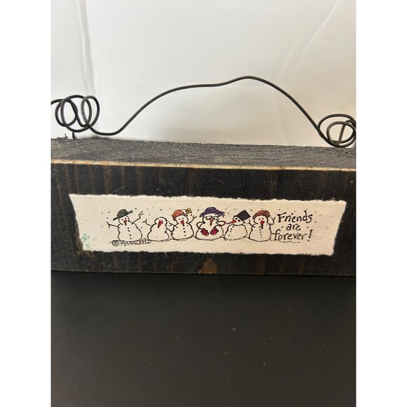 Wooden Snowman Sign With Wire Hanger & "Friends Are Forever" Message Christmas - Picture 4 of 7